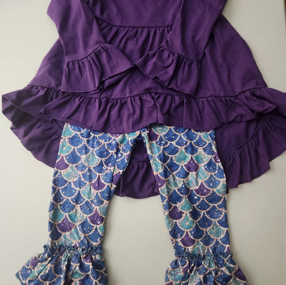 Purple High-Low Rise TOP with Mermaid Scale Leggings, Size 3T, NWOT